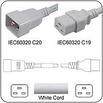 PowerFig PFC2012E36K 3 Feet AC Power Cord 1 x IEC 60320 C20 Male Plug 1 x IEC 60320 C19 Female Connector White