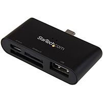 StarTech.com On the Go USB card reader for mobile devices supports SD Micro SD cards Secure Digital SD Card microSD Card miniSD Card MultiMediaCard MMC USB 2.0External 1 Pack FCREADU2OTGB