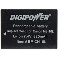 DigiPower BP CN10L Digital Camera Battery Replaces Canon R NB 10L battery pack 820 mAh Lithium Ion Li Ion 7.4 V DC