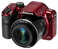 Samsung WB1100F 16.2 Megapixel Compact Camera Red 3 quot; LCD 16 9 35x Optical Zoom 2x Optical Digital IS 4608 x 3456 Image 1280 x 720 Video HD Movie Mode Wireless LAN EC WB1100BPRUS