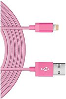 Just Wireless 705954054580 6 Feet Sync Charging Cable Metallic Mesh Pink