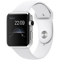 Apple Watch MJ3V2LL A 42mm Sport Smart Watch Stainless Steel Case White Sports Band Optical Heart Rate Sensor Accelerometer Gyro Sensor Ambient Light Sensor Bluetooth 4.0 Wireless LAN IEEE 802.11b g n