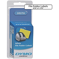 Dymo File Folder Labels 0.56 quot; Width x 3.44 quot; Length White 130 Label 30576