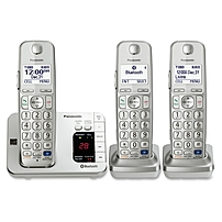 Panasonic Link2Cell KX TGE263S DECT 6.0 1.90 GHz Cordless Phone Silver Cordless 1 x Phone Line 2 x Handset Speakerphone Answering Machine Hearing Aid Compatible Backlight