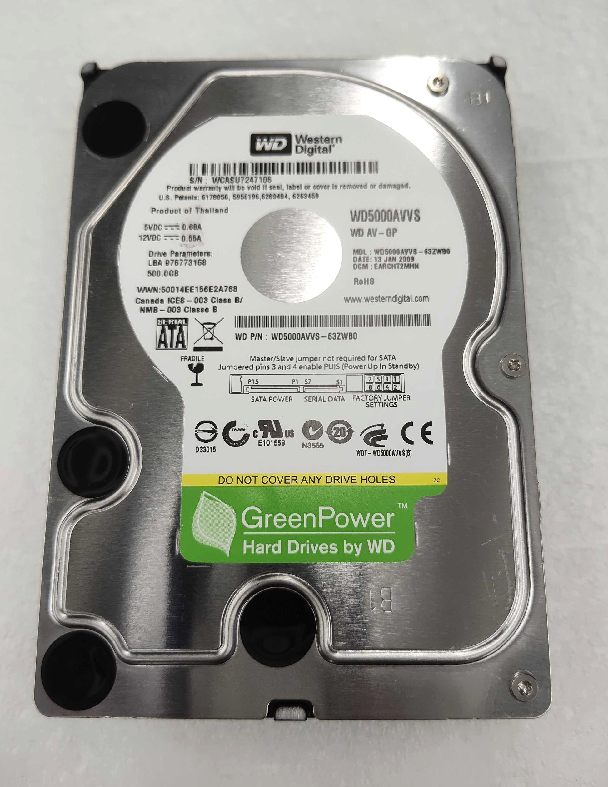 Drives & Storage>Internal Hard Drives>SATA - Western Digital - WD5000AVVS-63ZWB0 - Open Box