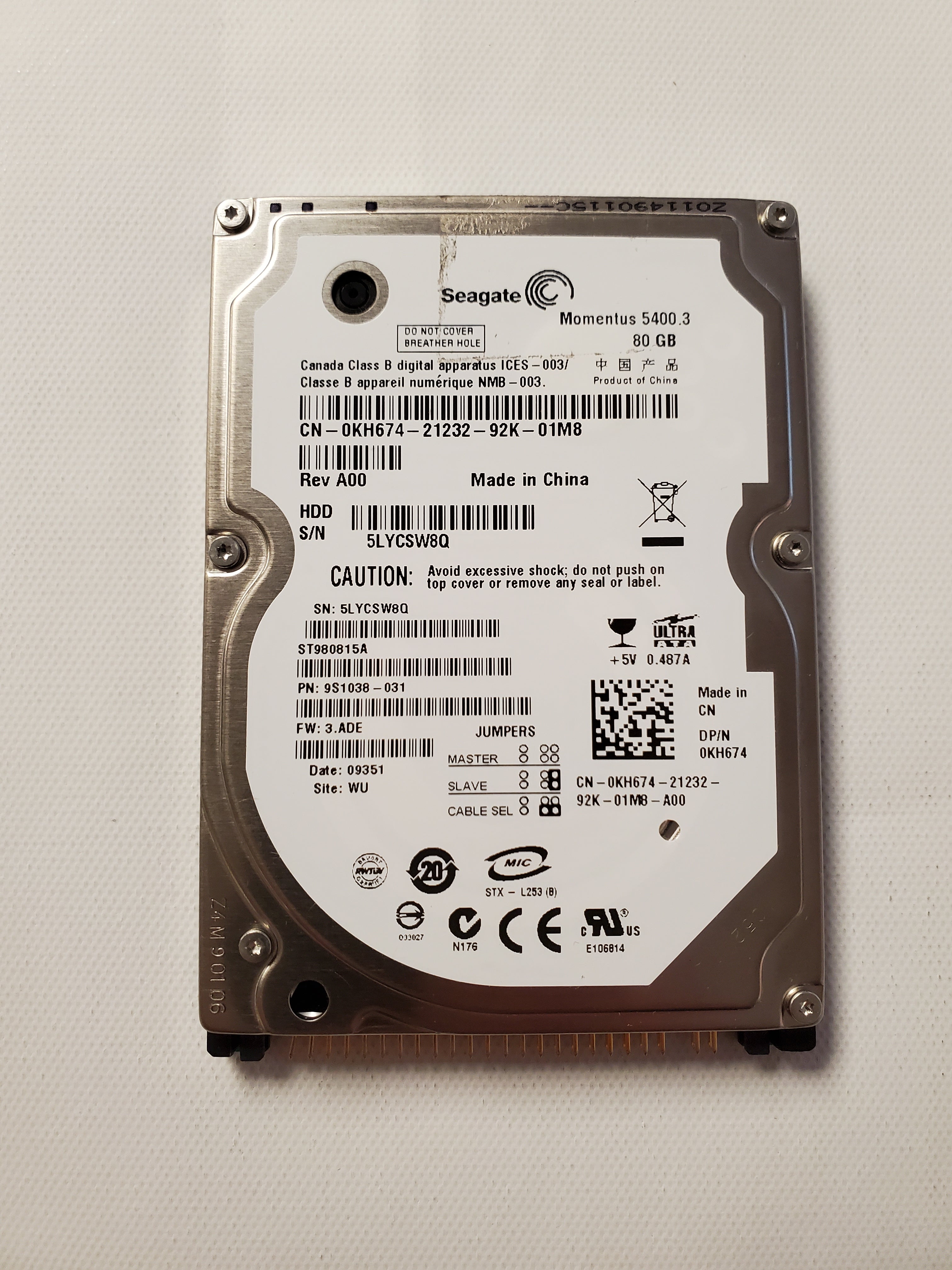 Drives & Storage>Internal Hard Drives>IDE / EIDE / ATA - Dell - KH674 - Open Box