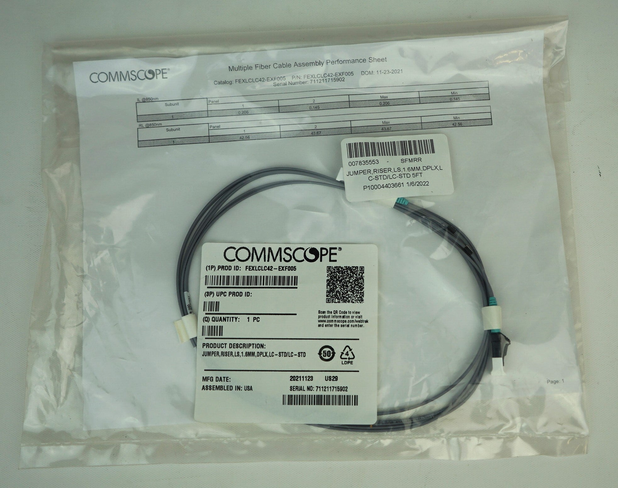 Cables & Connectors>Fibre - Commscope Cable - FEXLCLC42-EXF005 - New