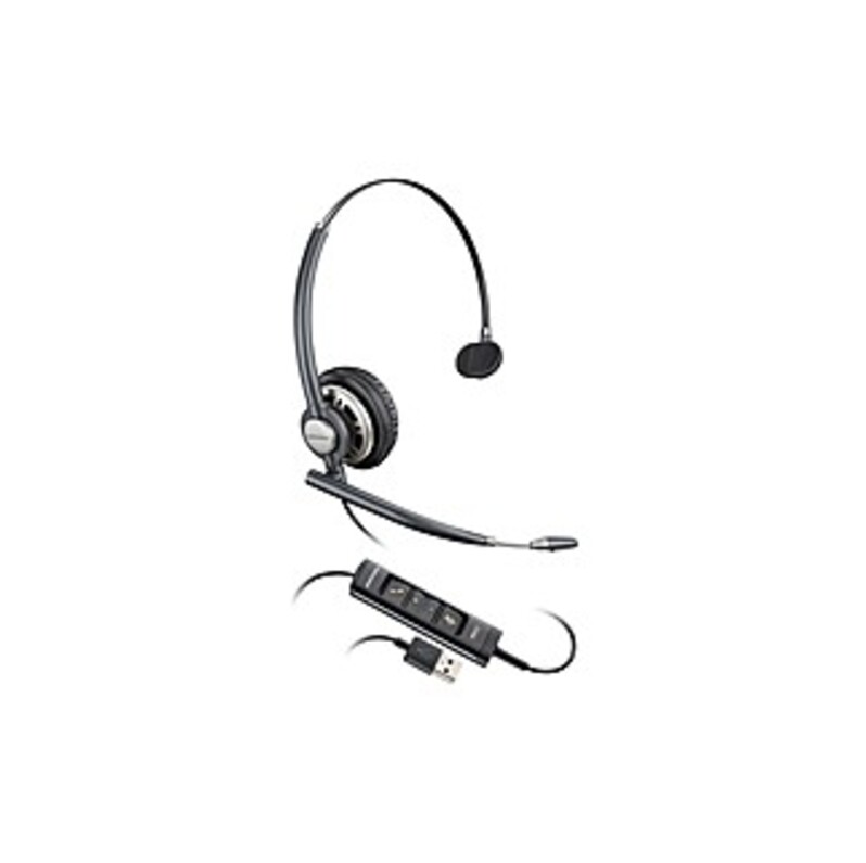 Plantronics Corded Headset With USB Connection - Mono - USB - Wired - Over-the-head - Monaural - Supra-aural - Noise Canceling - Black