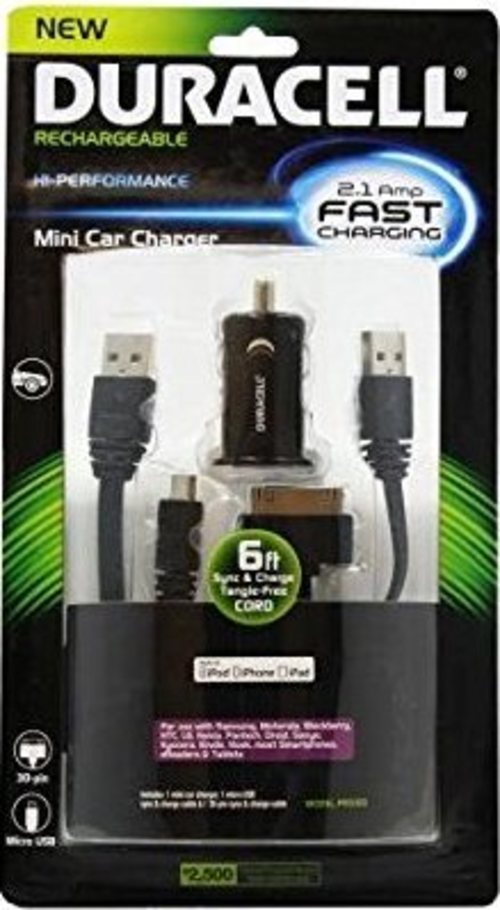 Duracell PRO393 2.1 A USB Mini-Car Charger with 6 Feet Cable