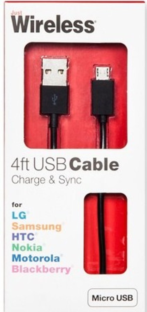 Just Wireless 705954051169 4 Feet Micro USB to USB Charging Cable - Black