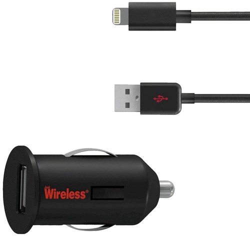 Just Wireless 705954030201 Car Charger with Lightning to USB Cable for iPhone - Black