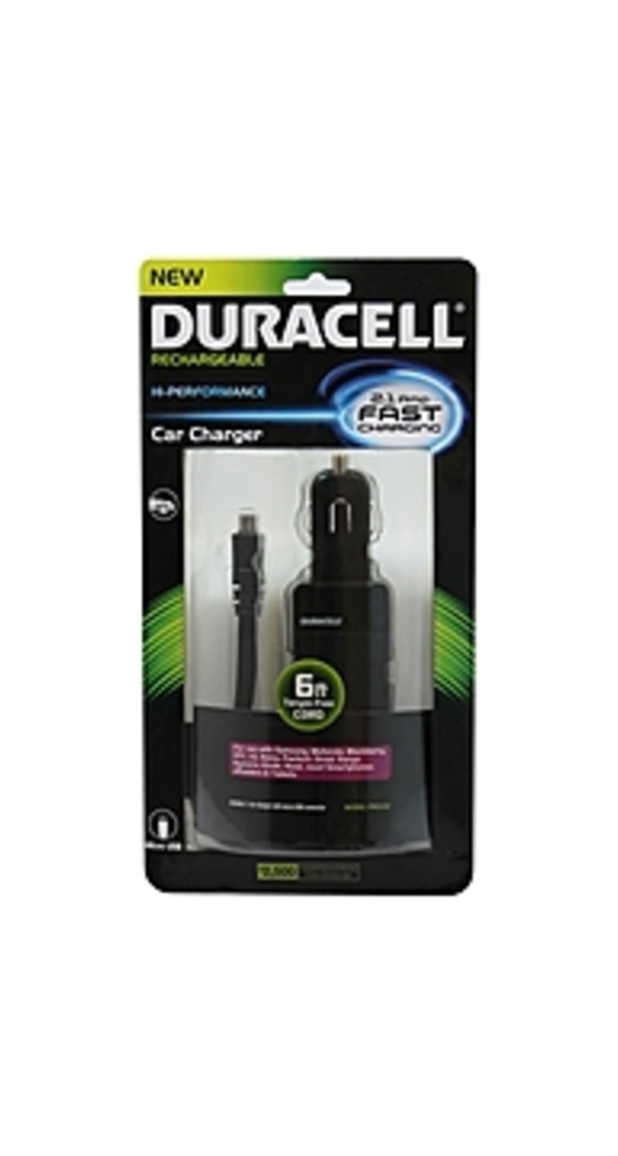 Duracell PRO152 Car Charger with Micro USB Connector and 6 Feet Tangle Free Cord - Black