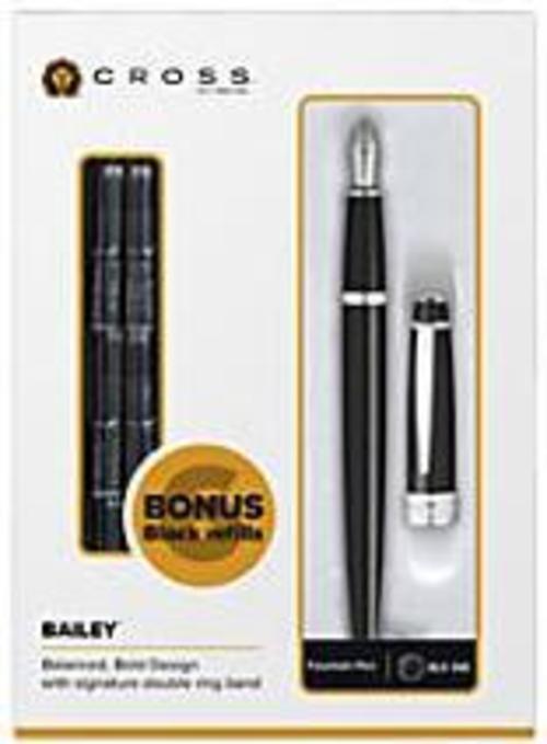 Cross Bailey AT0456H-7MS/18 Fountain Pen - Medium Point - 0.43 mm - Black Barrel - Black Ink
