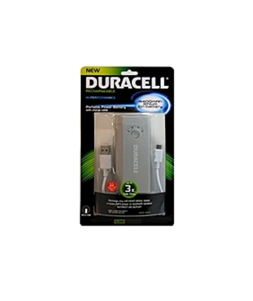 Duracell PRO517 4400 mAh Lithium-ion Rechargeable Portable Battery Pack with Charge Cable - Silver