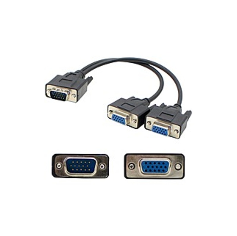 AddOn 8in VGA Male to 2x Female Black Splitter Cable