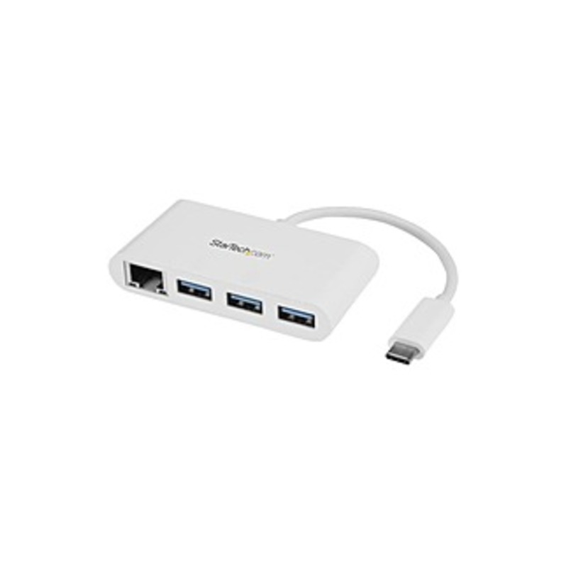 StarTech.com 3 Port USB C Hub with Gigabit Ethernet - USB-C to 3x USB-A - USB 3.0 - White - USB Hub with GbE - USB-C to USB Adapter - USB Type C Hub -