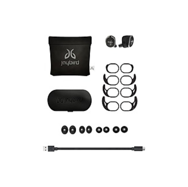 JayBird Run True Wireless Sport Headphones - Stereo - Jet Black - Wireless - Bluetooth - 33 ft - 16 Ohm - 20 Hz - 20 kHz - Earbud - Binaural - In-ear