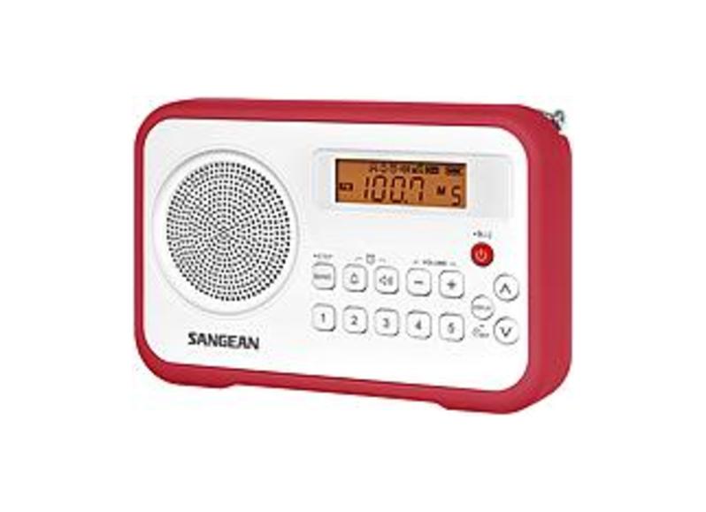 Sangean PR-D18RD AM/FM/Clock Portable Digital Radio - Red, White