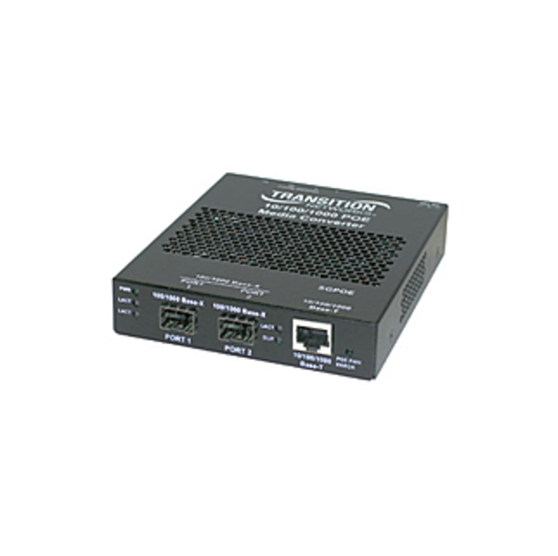 Transition Networks SGPOE1040-100 Gigabit Ethernet Media Converter - 1 x RJ-45 - 10/100/1000Base-T, 1000Base-X - 1 x SFP (mini-GBIC) - External, Rack-