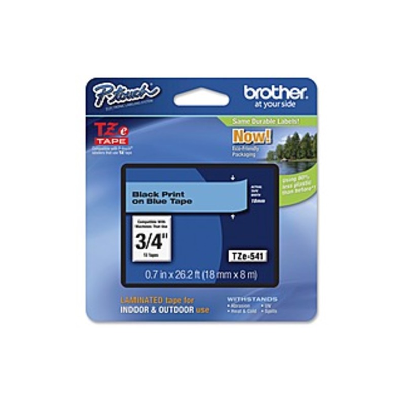 Brother P-Touch TZe Flat Surface Laminated Tape - Permanent Adhesive - 45/64" Width x 26 1/4 ft Length - Thermal Transfer - Blue, Black - 1 Each