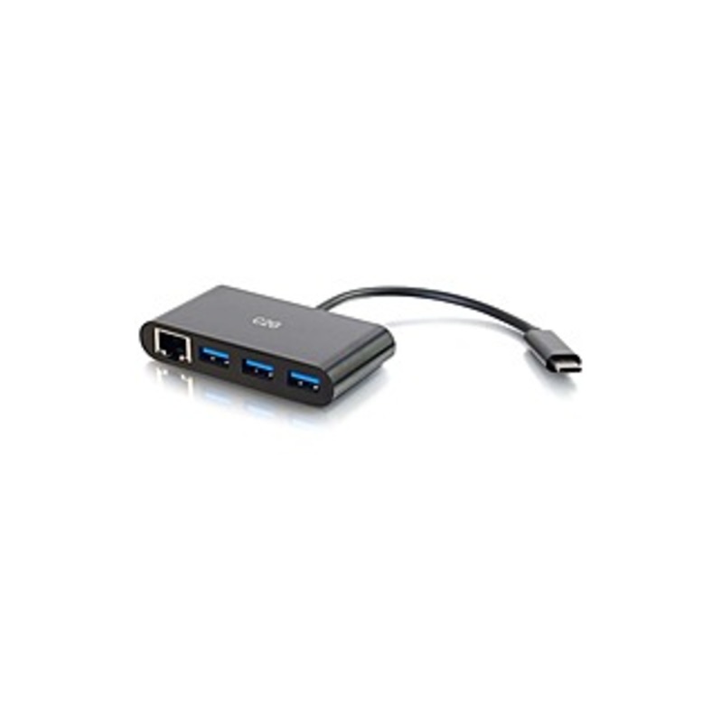 C2G USB C Ethernet and 3 Port USB Hub - Black - USB Type C - External - 3 USB Port(s) - 1 Network (RJ-45) Port(s) - 3 USB 3.0 Port(s)