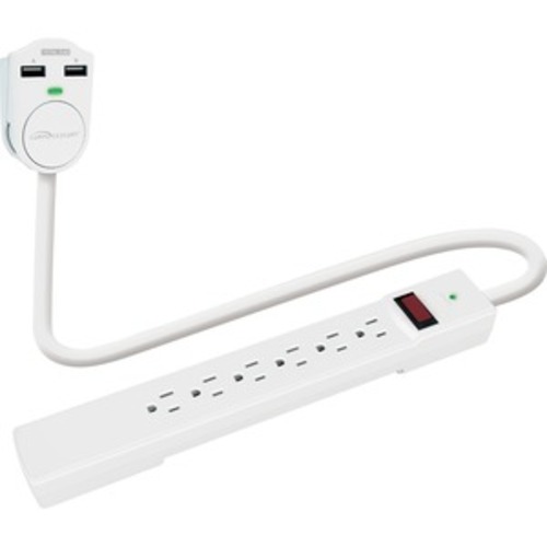 Compucessory CCS25666 6-Feet 6-Outlet/2-USB Power Strip - White