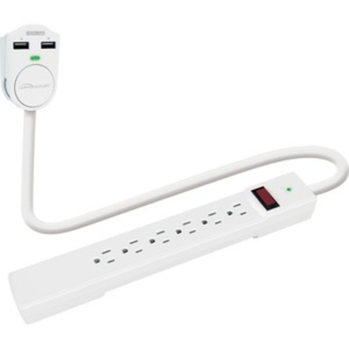 Compucessory CCS25666 6-Feet 6-Outlet/2-USB Power Strip - White