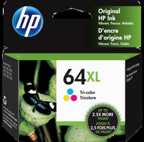 HP N9J91AN 64XL High Yield Tri-Color Ink Cartridge - Blue/Yellow/Cyan