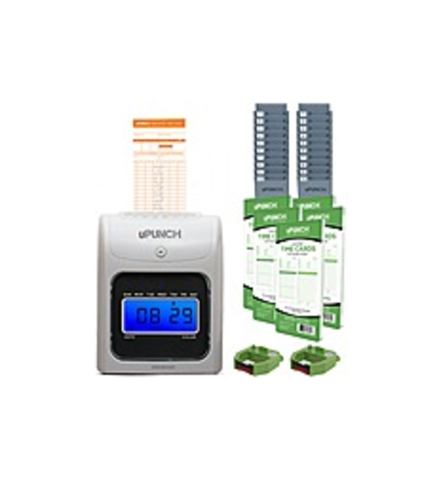 uPunch HN50000 Electronic Time Clock Bundle - HN3000 Non-Calculating Time Clock - 250 Time Cards - Time Card Slot Rack - 2 Ink Ribbon