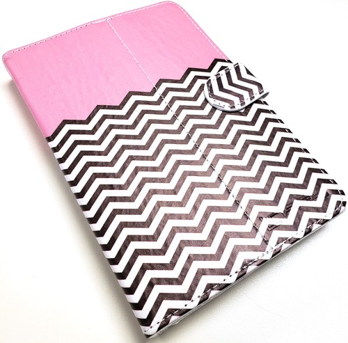 Linsay PINK/STRIPESC-7 7-inch Portfolio Leather Tablet Case - Universal - Pink White Stripes
