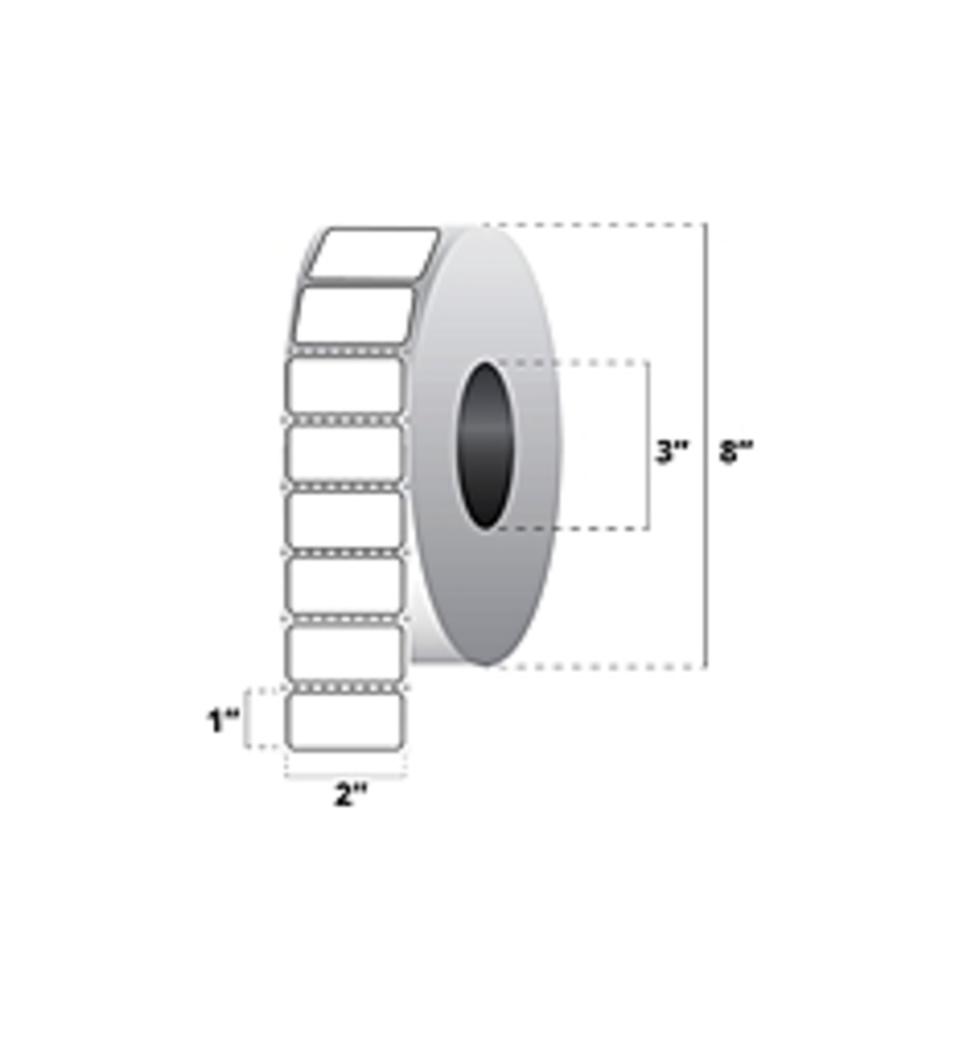 Zebra 8000T Void Gloss - 2" Width x 1" Length - Rectangle - 3" Core - Thermal Transfer - White - Polyester - 3000 / Roll - 1 Roll