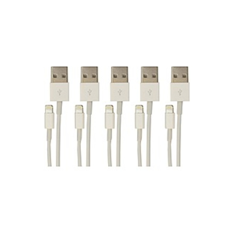 VisionTek 900759 Lightning To USB White 1 Meter Cable - 5 Pack - 3.25 Ft Lightning/USB Data Transfer Cable For IPhone, IPod, IPad, IPad Mini - First E