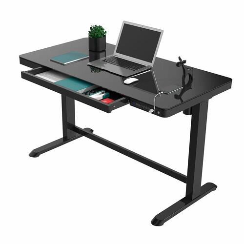 Image of FlexiSpot EG8BE Comhar All-In-One Standing Desk - Tempered Glass - Height Adjustable - 110 lbs - Height Programmable Memory - USB - Black