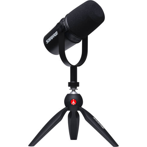 Image of Shure MV7-K-BNDL MV7 Podcast USB/XLR Microphone Bundle with Mini Tabletop Tripod - 50 Hz to 16,000 Hz - 132 dB SPL - 3.5 mm - Black