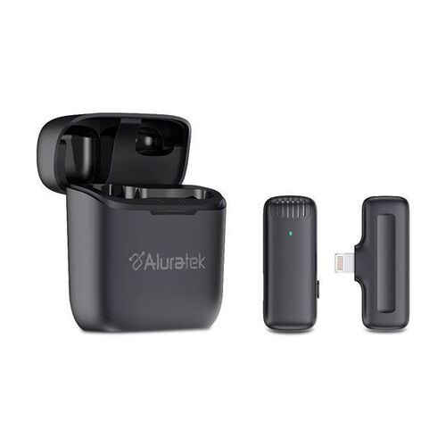 Image of Aluratek AWLML01F Wireless Vlogging Lapel Microphone - Omni-directional - 360 Degrees - 2.4 GHz - Rechargeable - Black