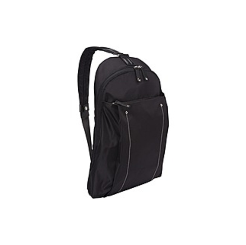 WIB Miami City Slim Backpack For Up-to 14.1 Notebook , Tablet, EReader - Black - Twill Polyester - Twill Polyester Body - Microsuede Interior Materia