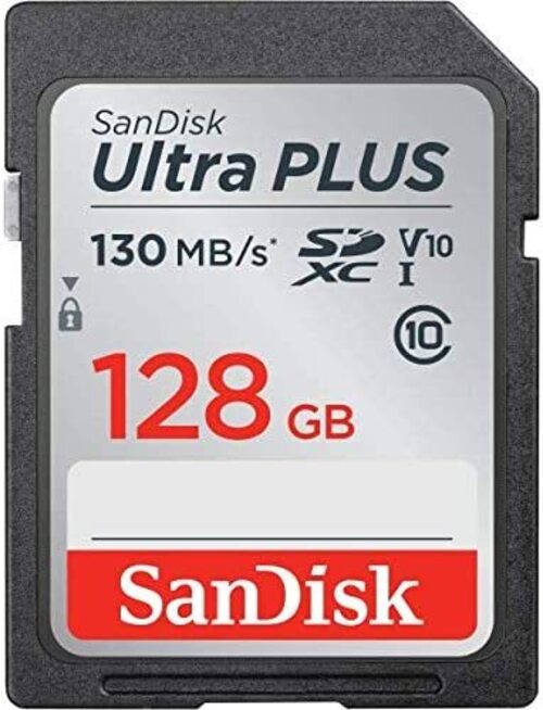 Sandisk SDSDUW3-128G-AN6IN Ultra Plus SDXC Flash Memory Card - 128 Gigabytes - SDXC - Class 10 - UHS-1 - 130MB/s Read Speed