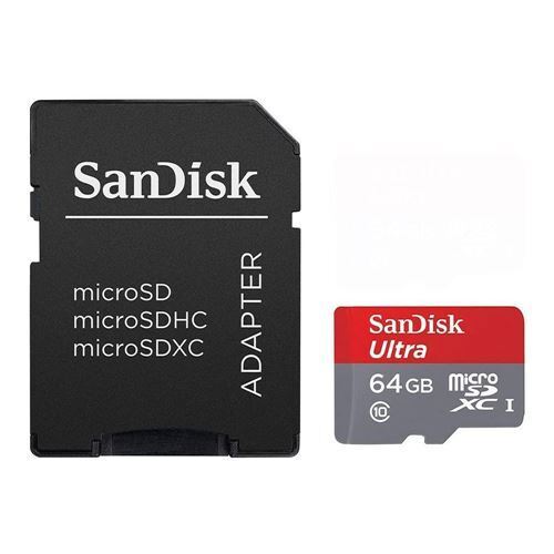 Sandisk SDSQUB3-064G-ANCMA Ultra Plus MicroSDHC Flash Memory Card With Adapter - 64 Gigabytes - Class 10 - V10 - SDHC Card Slot - 130MB/s Read Speed