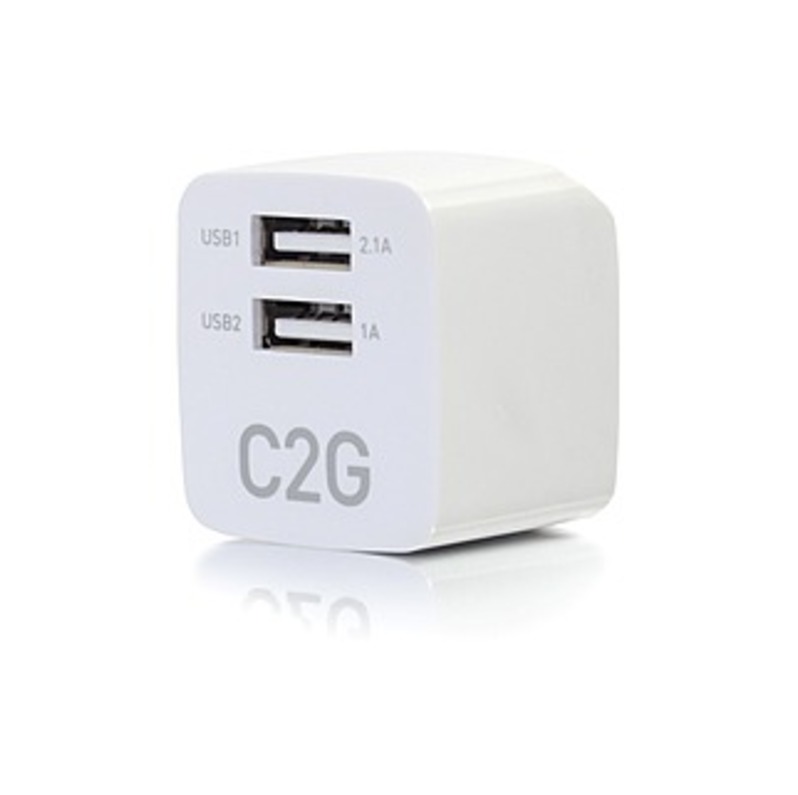 C2G 2-Port USB Wall Charger - AC To USB Adapter - 5V 2.1A Output - 120 V AC, 230 V AC Input - 5 V DC/2.10 A Output