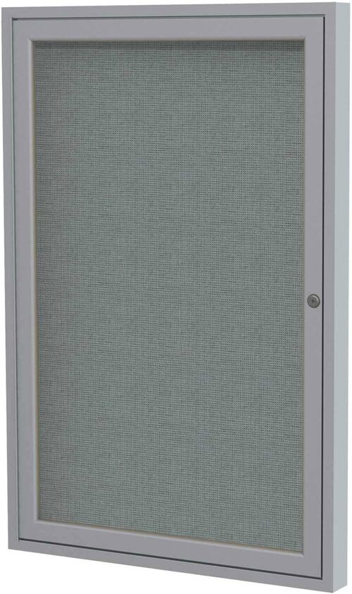 Image of Ghent PA13624F-91 1-door Enclosed Fabric Bulletin Board - W 36 x H 24 Inches - Aluminum - Acrylic - Swing Door - Scratch Resistant - Lockable - Gray F