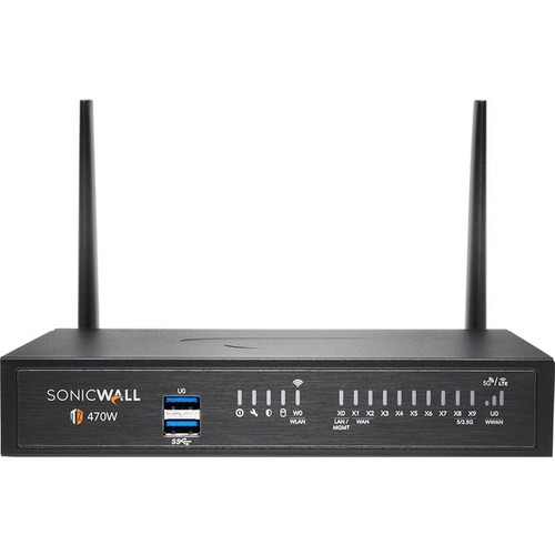 Image of SonicWall TZ470W Network Security/Firewall Appliance - 8 Port - 10/100/1000Base-T - 2.5 Gigabit Ethernet - Wireless LAN IEEE 802.11ac - DES, 3DES, MD5
