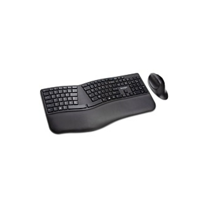 Image of Kensington Pro Fit Ergo Wireless Keyboard and Mouse-Black - USB Wireless Bluetooth/RF 4.0 2.40 GHz Keyboard - Black - USB Wireless Bluetooth/RF Mouse