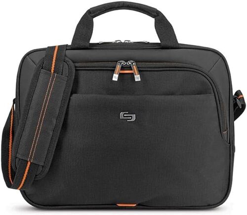 Solo UBN106-4 Ace Slim Briefcase For 13.3-Inch Notebook - Polyester - Fully Padded - Black With Orange