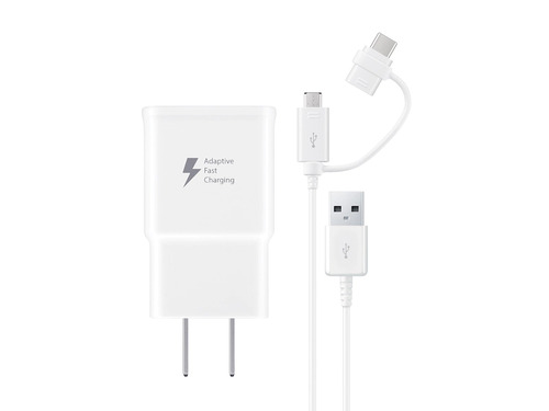 Samsung Fast Charge Travel Charger With Micro USB And USB-C Combo Cable, White - 15 W - 5 V DC/2 A Output