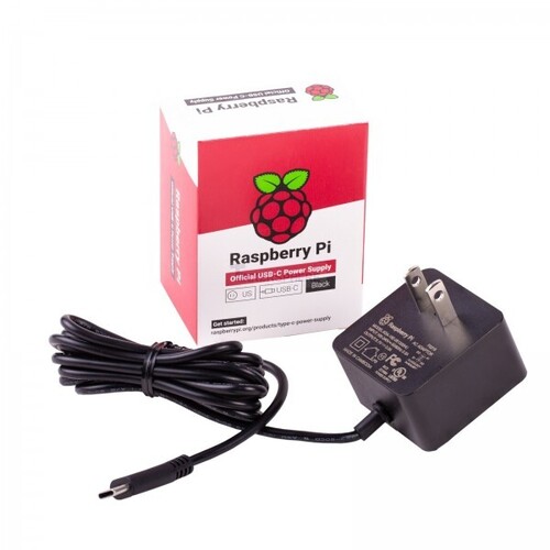 Image of Raspberry Pi SC0218 Power Supply - 15 Watts - 5 Volts - USB-C - Black