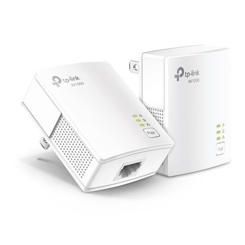 TP-Link TL-PA7017-KIT AV1000 Gigabit Powerline Starter Kit - White - 1000 Mbps - 1000 Feet Range - Pair/Reset button