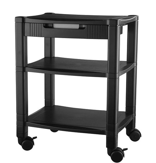 Kantek KTKPS540 3-shelf Mobile Printer Stand - Black - Locking Wheels - 4 Casters - Height Adjustable