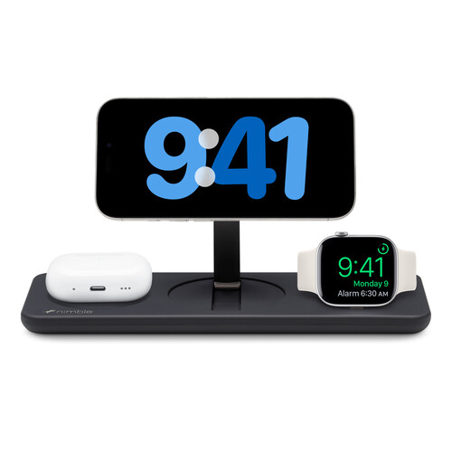 Nimble NB-WP-3N1TRY-12329A Podium 3-in-1 Wireless Charging Stand - Black - AC Power Adapter - 15 Watts